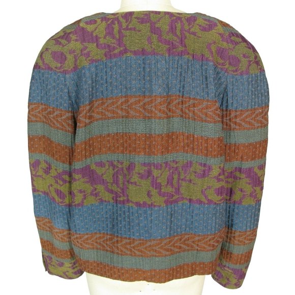 Vintage MICHII MOON FOR SANYO Size 12 Cropped Boxy Surplice Stripe Jacket - Picture 3 of 4